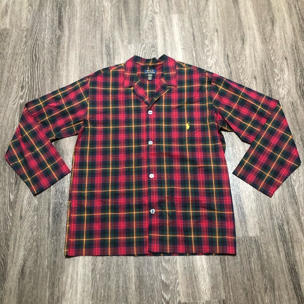 Polo Ralph Lauren Woven Long Sleeve Pajama Top Large Tartan Plaid